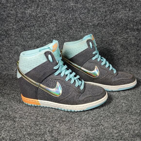 Nike Dunk Sky Hi Wedge Shoes Womens Size 7.5 Gray Safari Iridescent 585560-002 - Picture 1 of 10